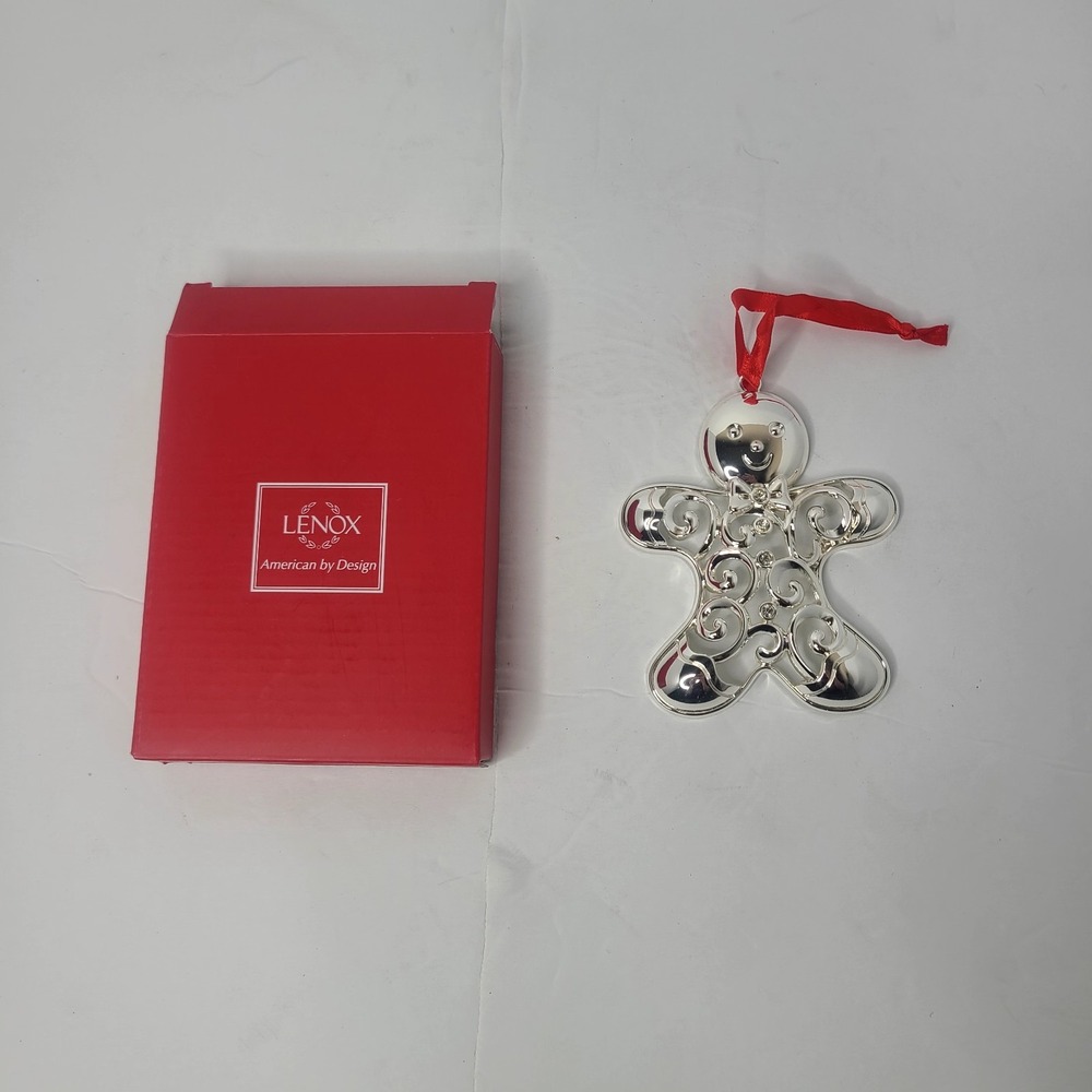 Lenox Sparkle And Scroll Silver Plate Gingerbread Man Christmas Ornament